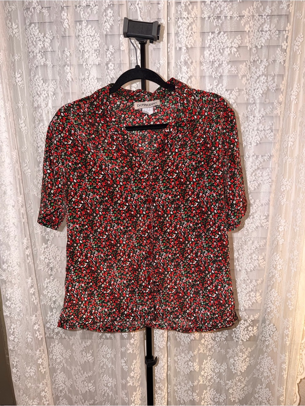 Donnkenny Classics Floral Button-Front Blouse in Black and Red